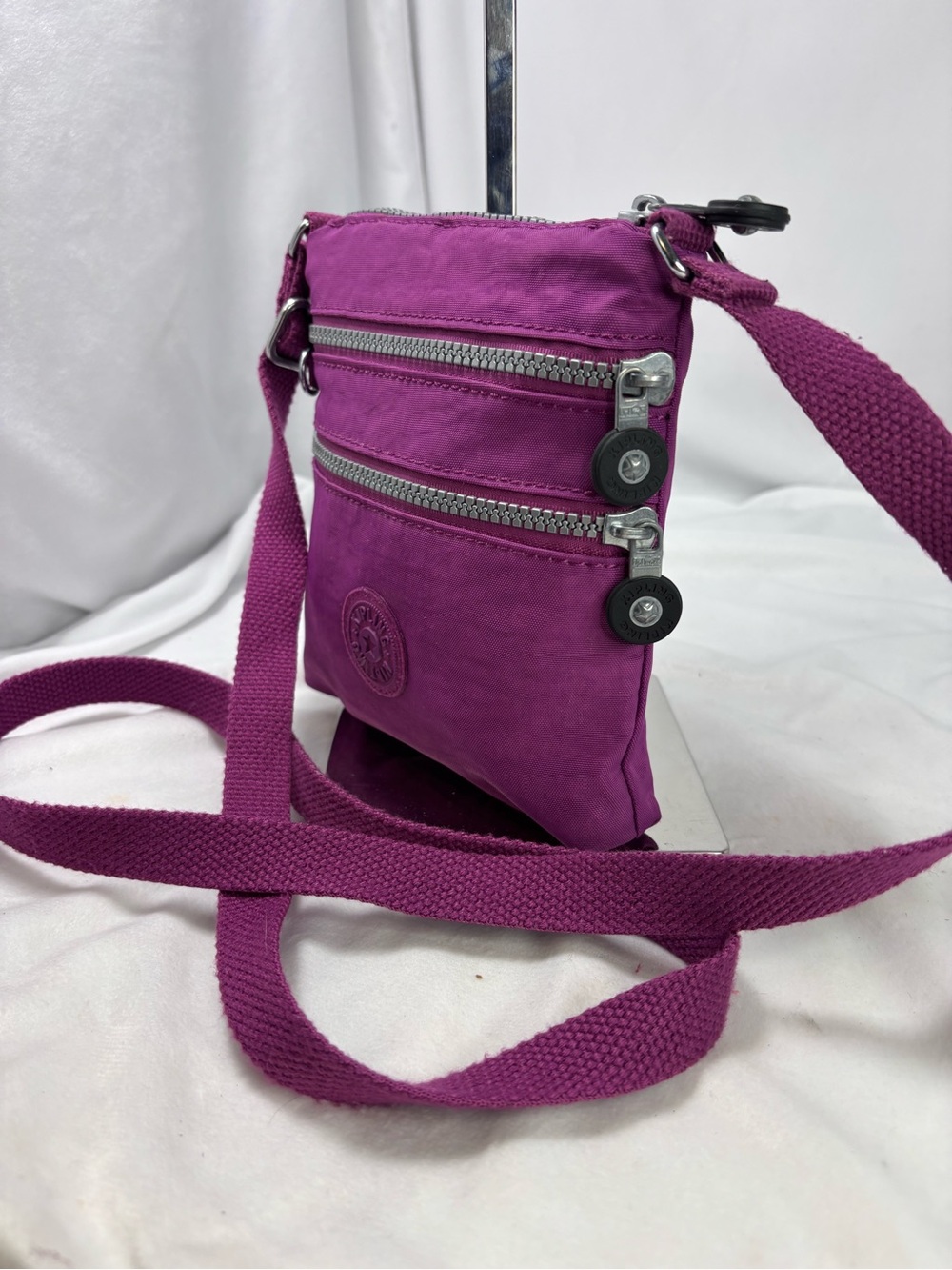 Kipling Purple Crossbody Bag | Nylon Multi-Zip Travel Purse - Picture 7 of 10